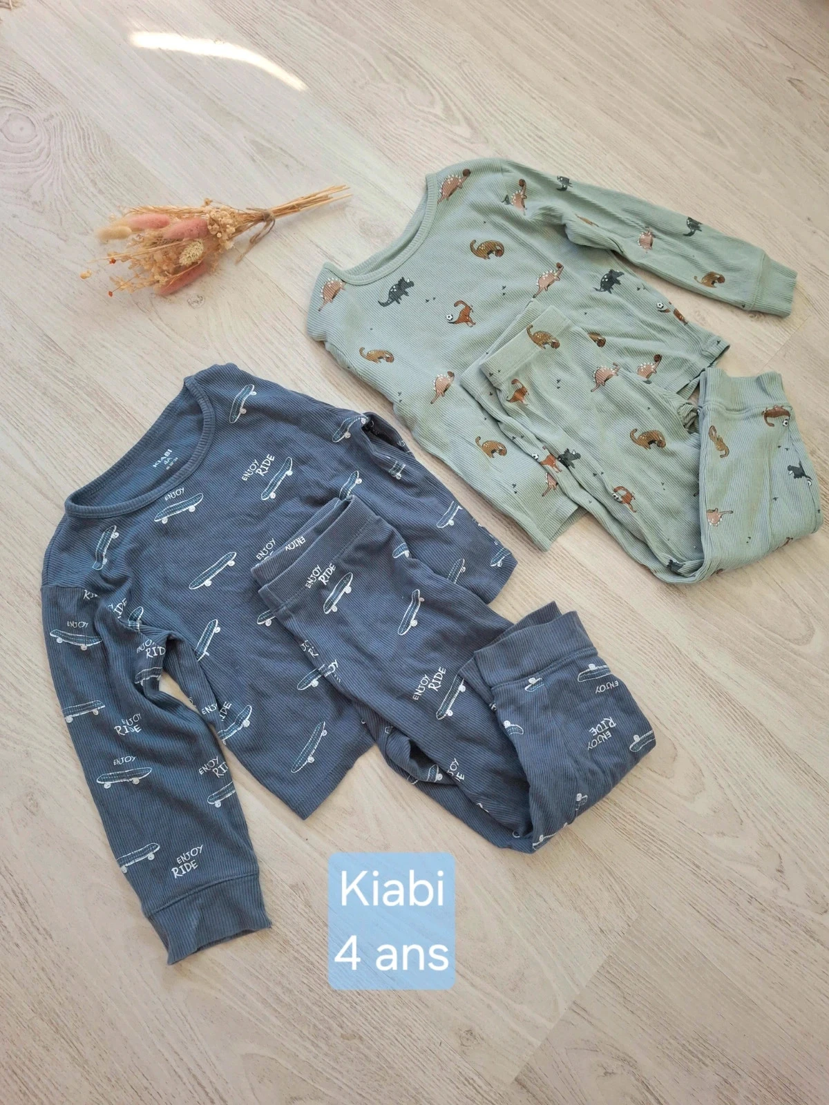 🌙 Lot/ensemble pyjama 2 pièces garçon bleu marine/vert d'eau côtelé Kiabi – Taille 4 ans🌙